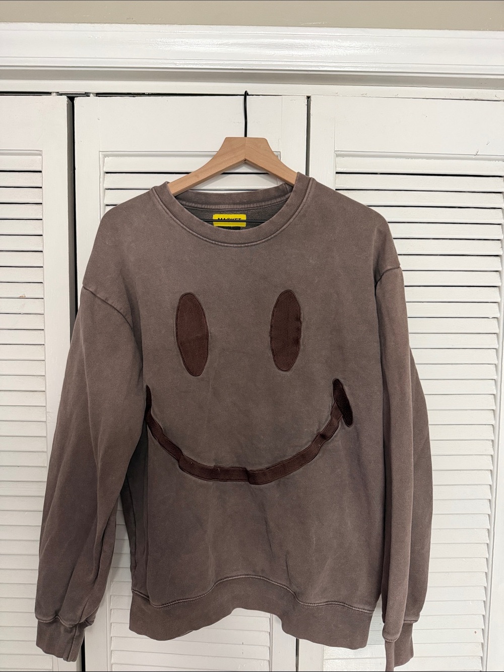 Market Washed Brown Smiley Face Crewneck Sweatshirt